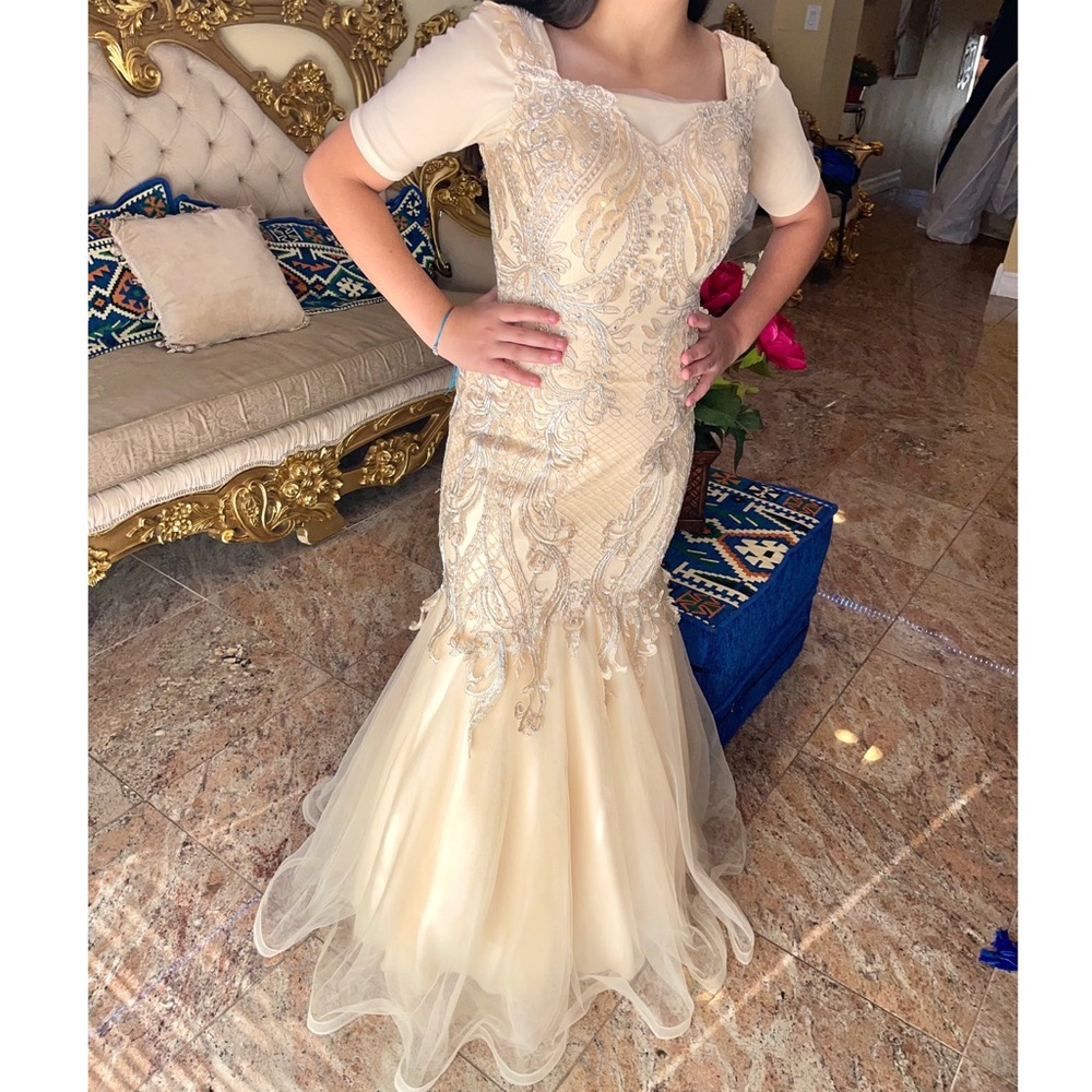 Champagne gold embroidered mermaid dress✨